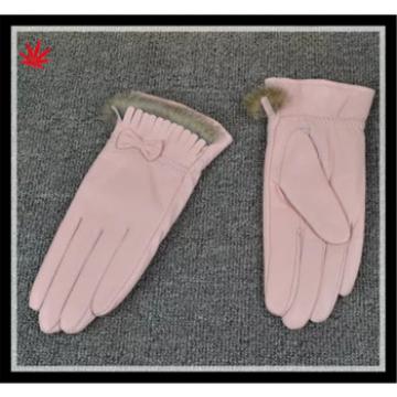 wholesale women&#39;s 100% sheepskin leather gloves with fur cuff