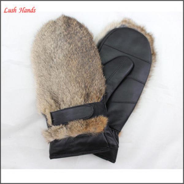 The most warm back rabbit fur gloves mitten leather gloves #1 image