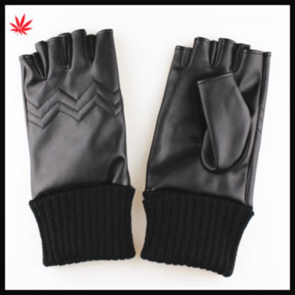 2016 Fashion knitted ending fingerless PU gloves for autumn #1 image