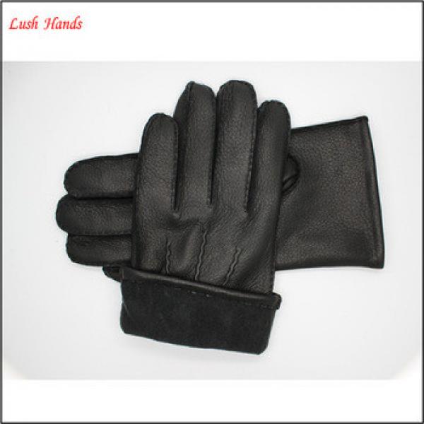 lady&#39;s black fashion genuine sheepskin leather gloves for wholesale with three back stitches #1 image