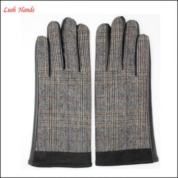 fashion women &#39;s grey fabric and plam PU leather and pigsuede gloves #1 image