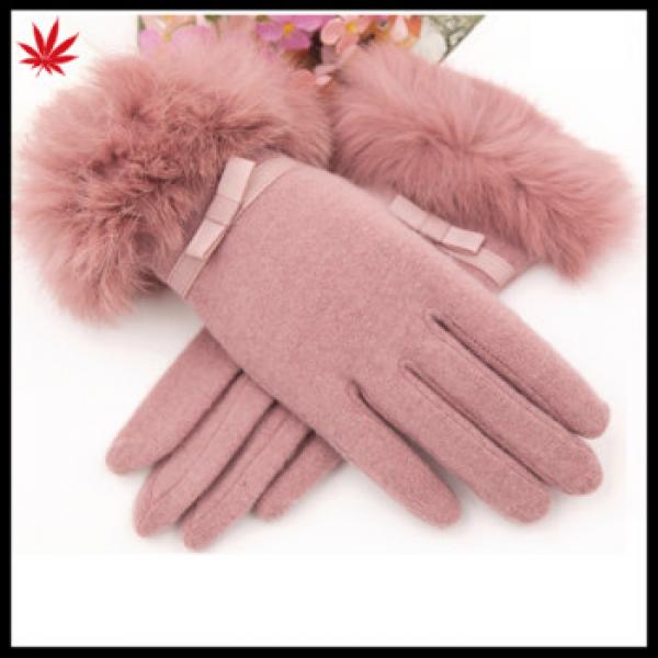 girls fashion sweet warm fur woolen gloves fashion wool gloves with bow #1 image