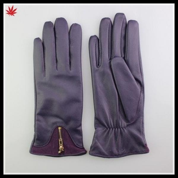 basic style purple color with zipper leather glove for lady #1 image